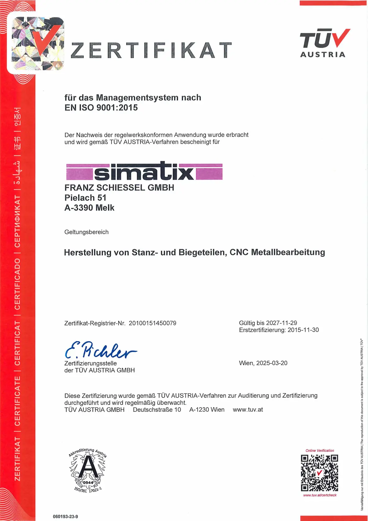 Qualitätsmanagement-Zertifikat